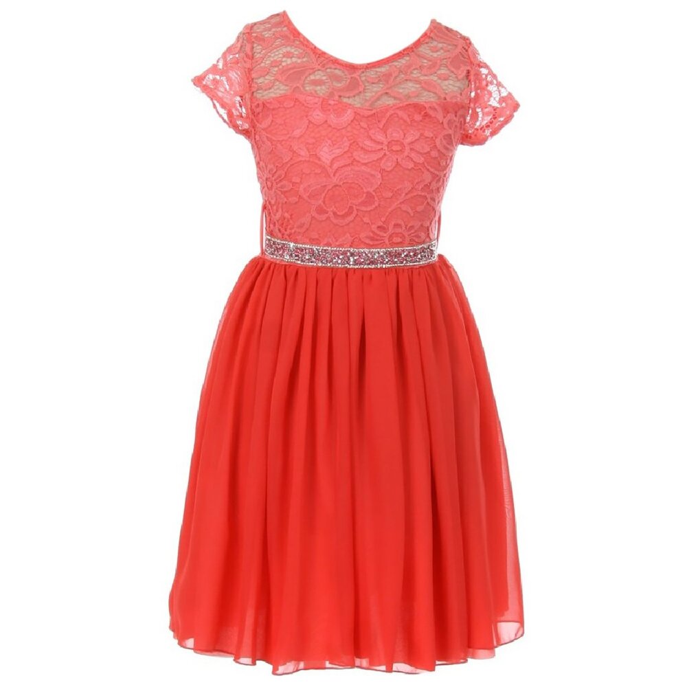 Big Girls Lace Easter Graduation Party Casual Flower Girl Dress Coral 10